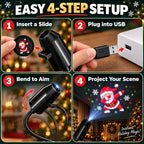 Plug and Play HD Christmas Projector, USB Christmas Projector Indoor USB 5V, 3W projector with flexible neck, slide accessory, and up to 9.2 ft projection distance for indoor holiday displays.