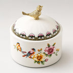 Ceramic Sugar Bowl with Lid, Floral Bird Vintage Kitchen Storage Canister