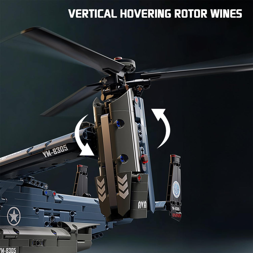 Military Helicopter Building Blocks, V-22 Osprey Model Kit, 1,486 Pieces