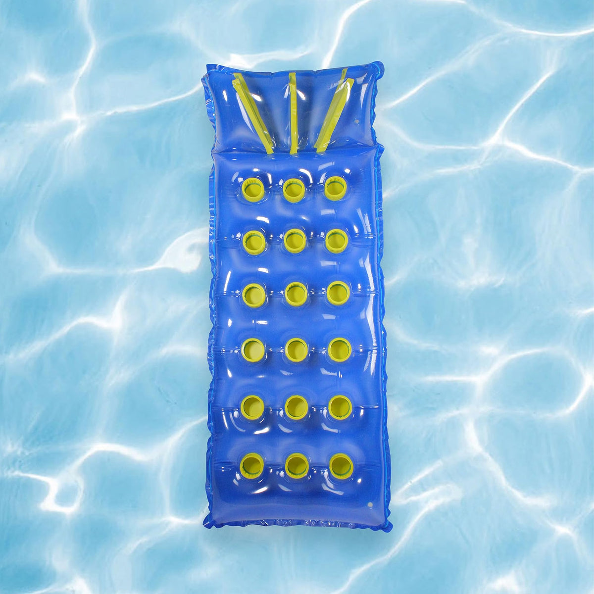 76" Blue and Yellow Inflatable 18-Pocket French Style Swimming Pool Air Mattress