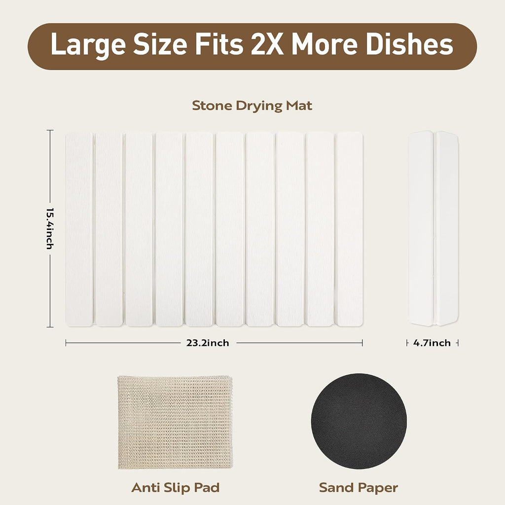 Diatomaceous Earth Large Stone Drying Mat for Kitchen Counter 24x16 Inch