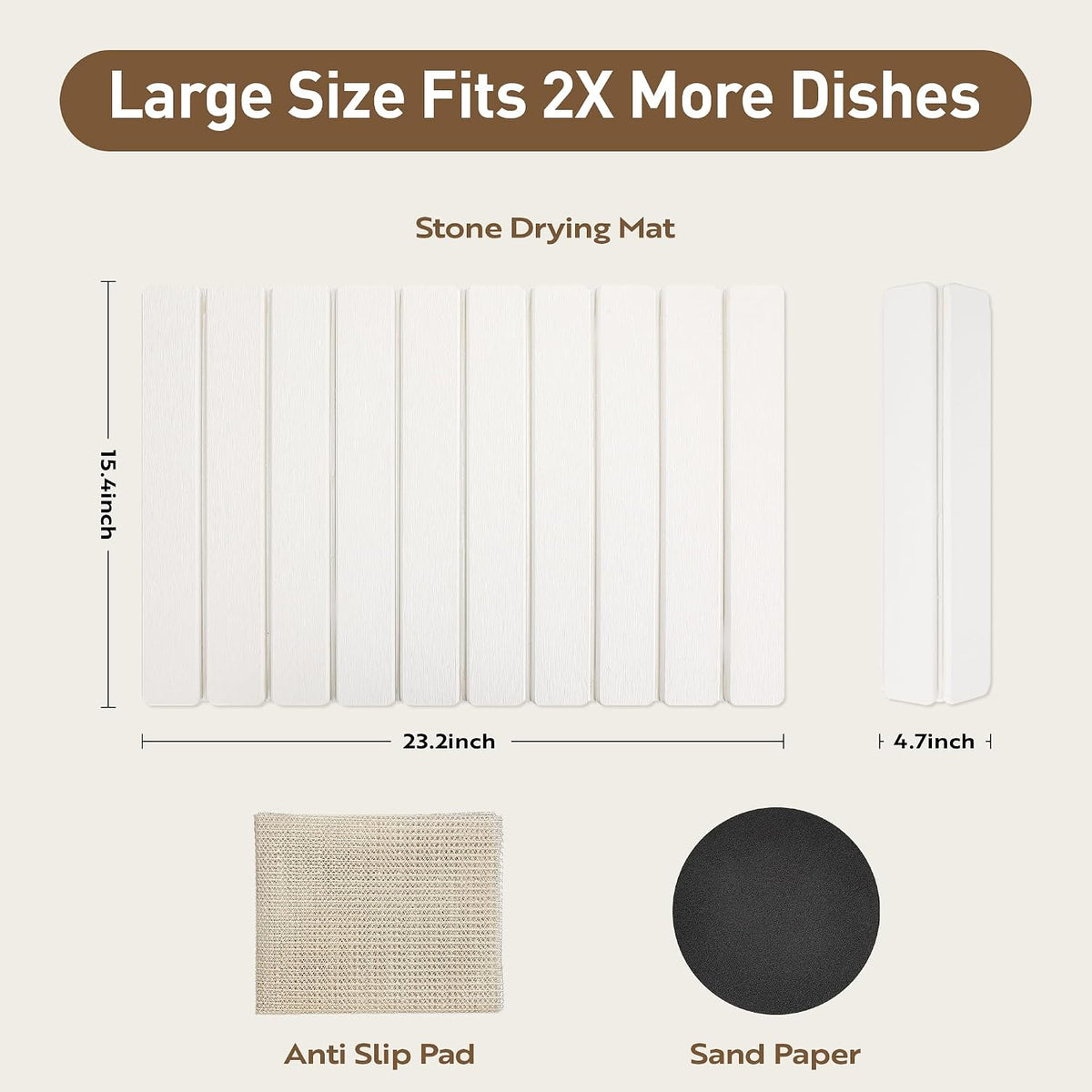 Diatomaceous Earth Large Stone Drying Mat for Kitchen Counter 24x16 Inch