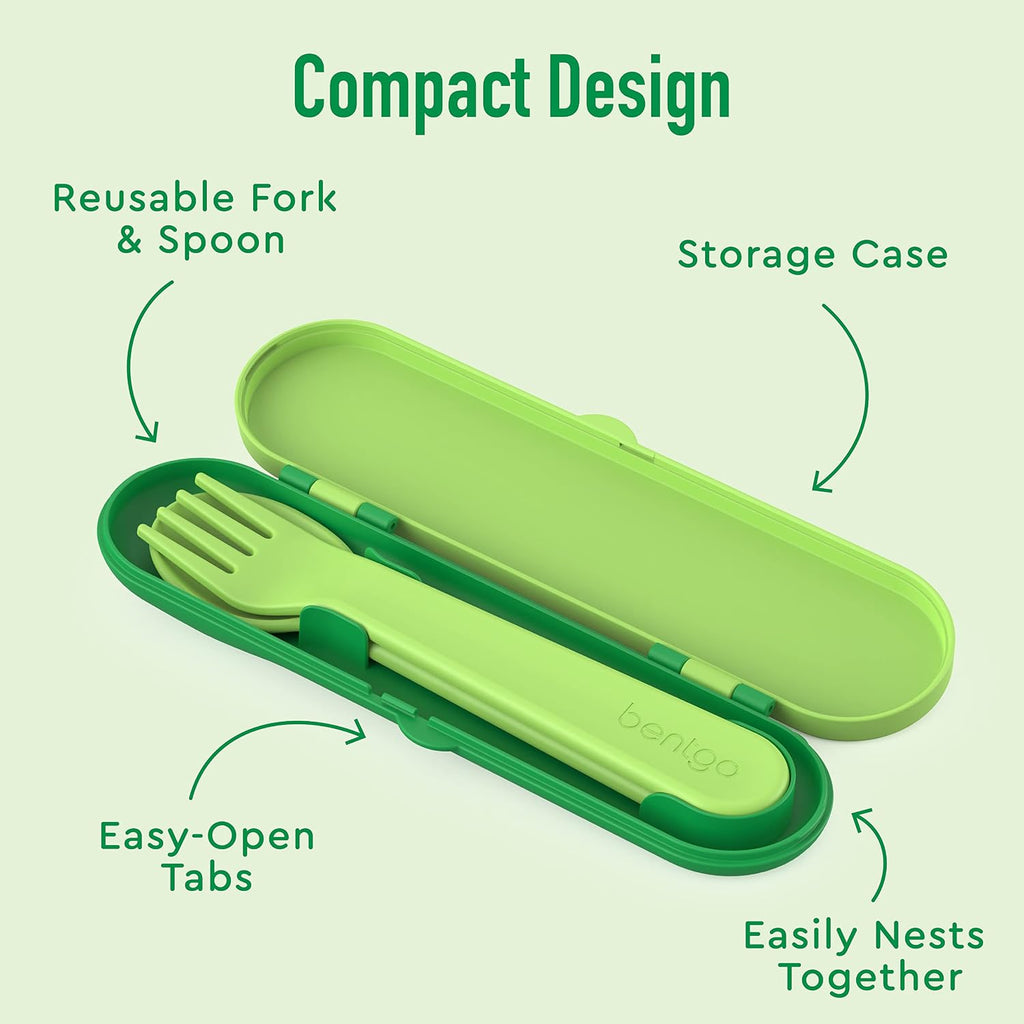 Kids Prints 5-Compartment Bento-Style Kids Lunch Box Set with Reusable Plastic Utensils (Safari)