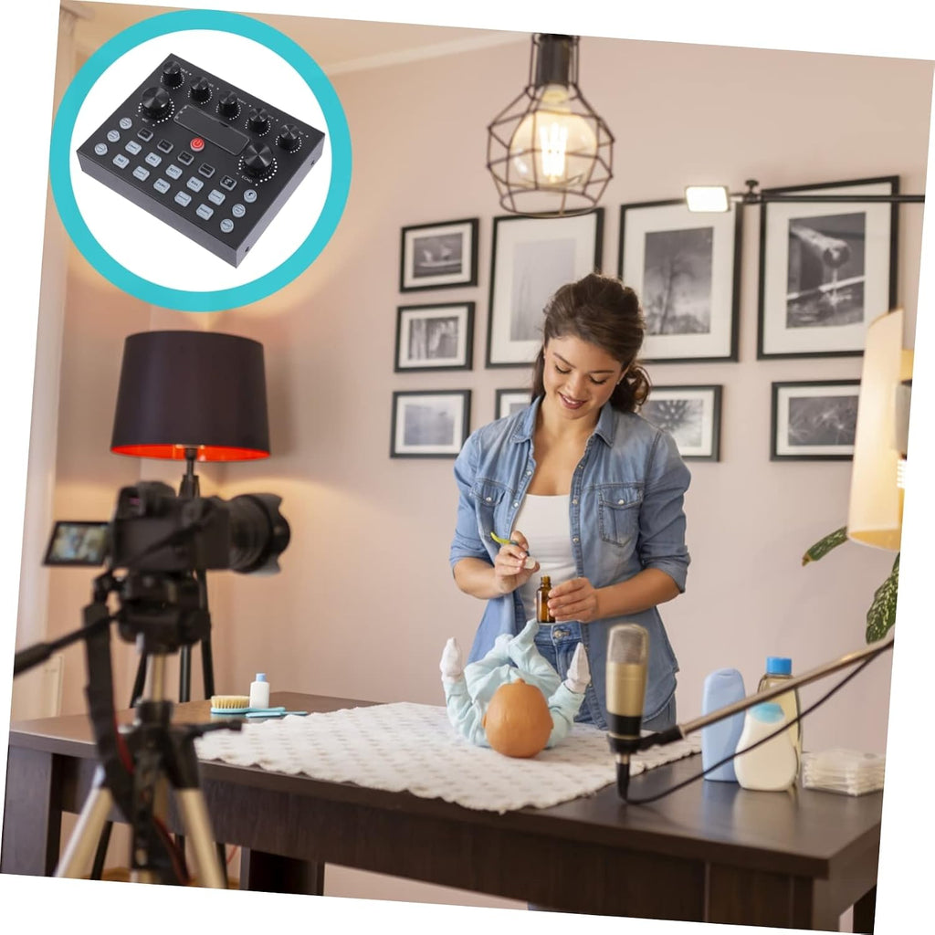 External Sound Card for Computer and Tablet, 800ma Black Iron Independent Reverb Adjustment, Professional Voice Control, Compatible with Mobile Phones and Adults