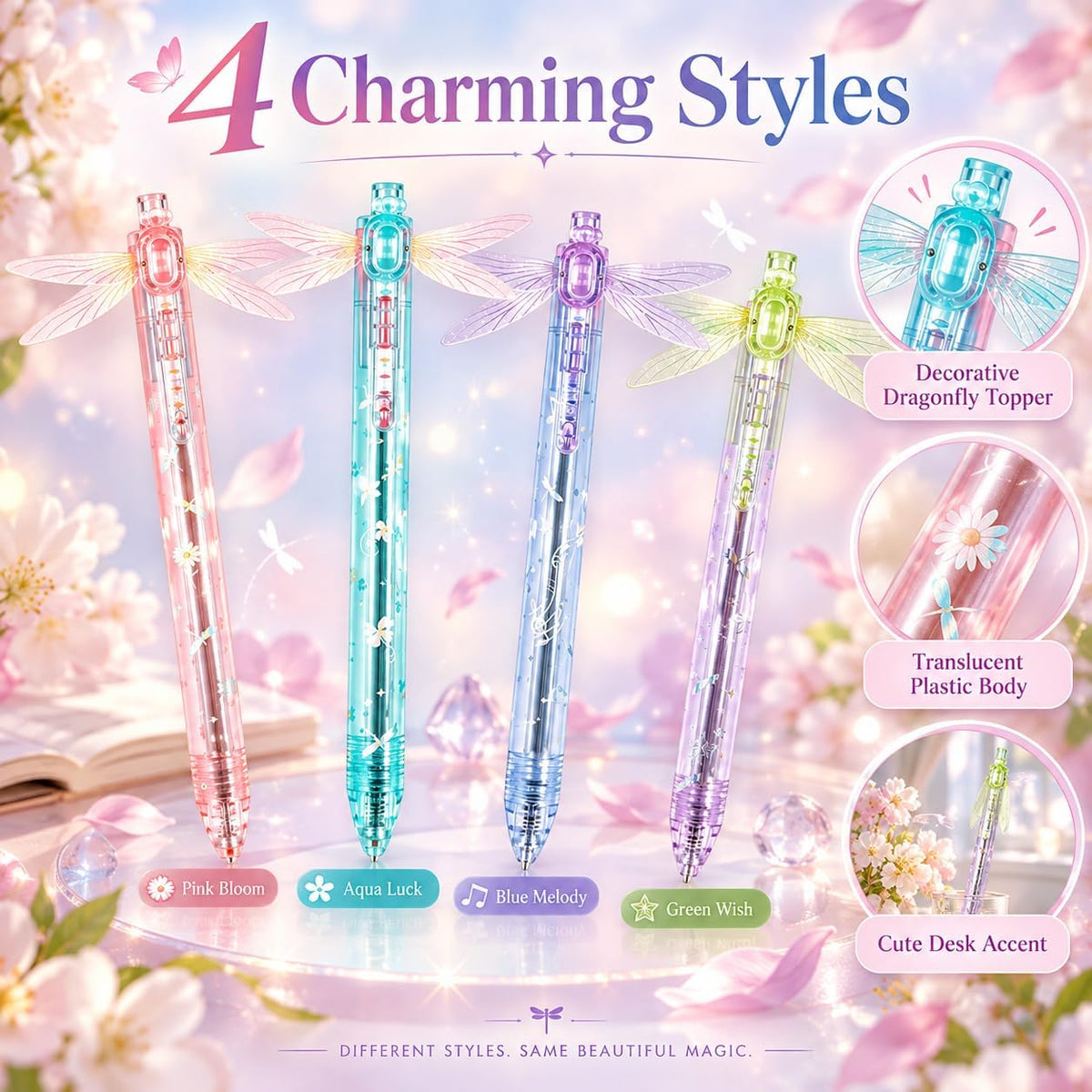 Dragonfly Pen, Dragonfly Writing Pen with 0.5mm Tip, 5.7-Inch Plastic Body