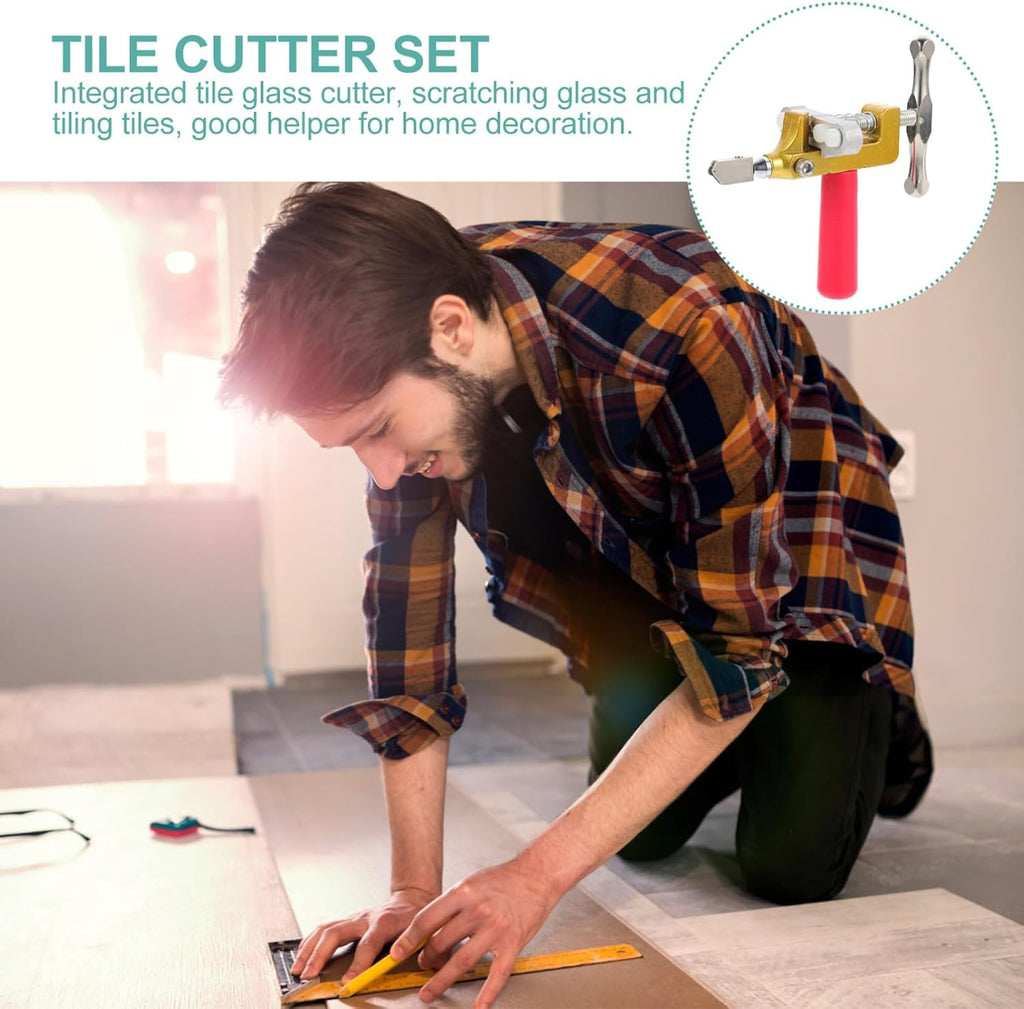 Professional Roller Glass Cutter for Tile and Mirror Home Use Plastic Alloy Build, Integrated Cutting Tool, Non Slip Ergonomic Handle, Golden Finish, Home Decoration Work