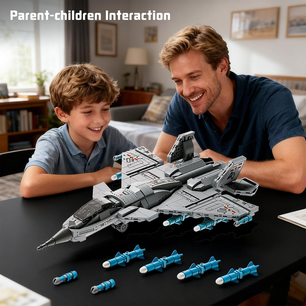 Military Fighter Jet Building Set, 577-Piece Aircraft Model Kit with Foldable Wings