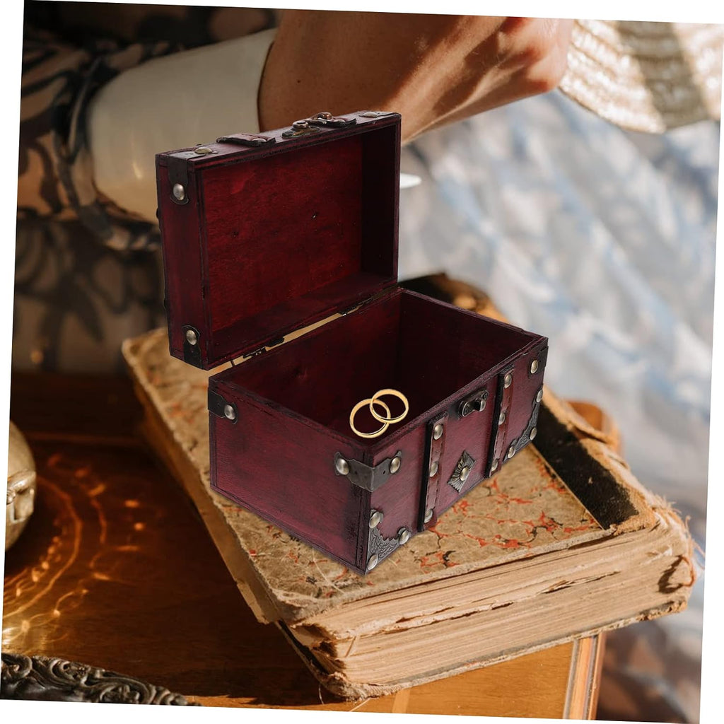 Wooden Jewelry Trinket Box Small Retro Storage Case for Decor Gift-ready Dust Protection, Vanity Tabletop or Retail Countertop Display, for Beads and Coins