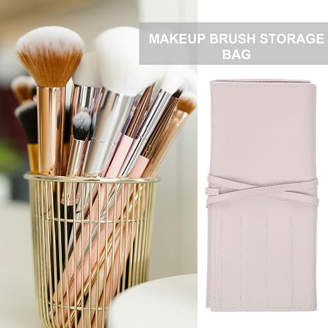 Portable Cosmetic Brush Pouch with Organizer Strap for Travel Artificial Fiber, Black Color, Lightweight Compact Design, Keeps Essentials Clean and Orderly in Tote Bags Random Color