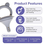 Silicone Baby Food Feeder with Tray, Fresh/Frozen Fruit Feeder for Babies, Teething Soothing, BPA-Free, Easy-Clean, Dishwasher Safe