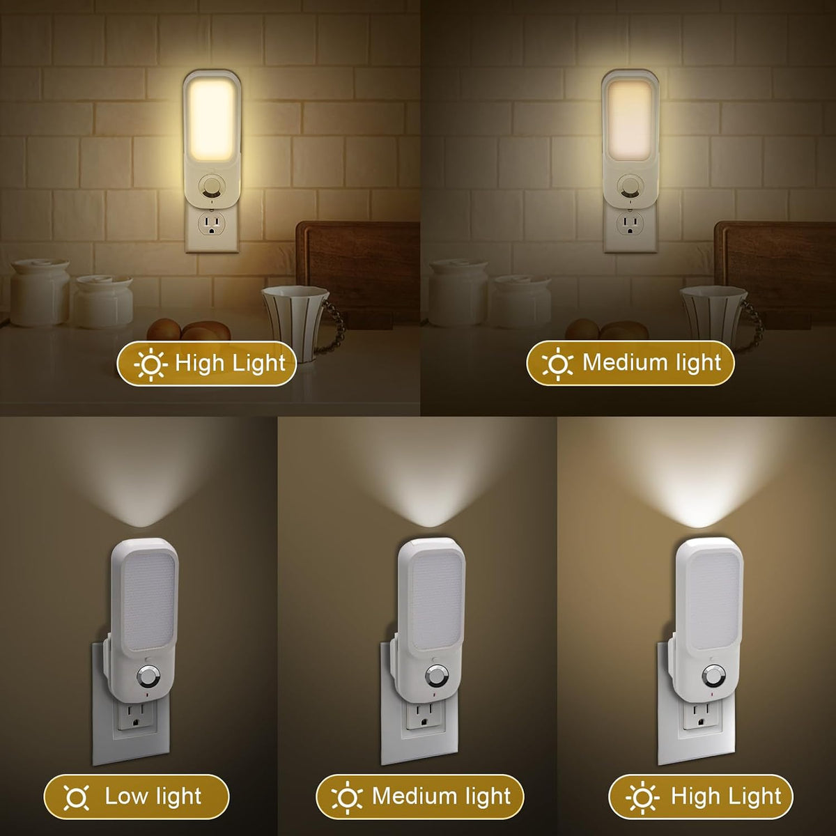 Motion Sensor Night Light with Flashlight, Dusk-to-Dawn Sensor, Adjustable Warm White Brightness for Bedroom & Hallway