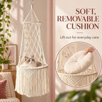 Macrame Cat Bed Hanging, Handwoven Boho Hanging Cat Bed