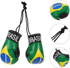 Brazil Flag Mini Boxing Gloves Keychain Pair Hanging Decor PVC Cotton Build, for Bags and Keys, Patriotic Style, Fine Workmanship, 1 Pair Set