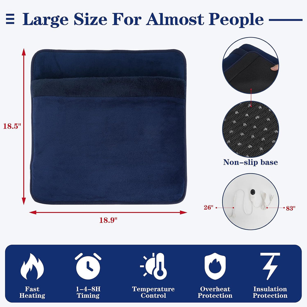 Double-Sided Electric Foot Warmer, LCD Display Foot Heating Pad, Navy