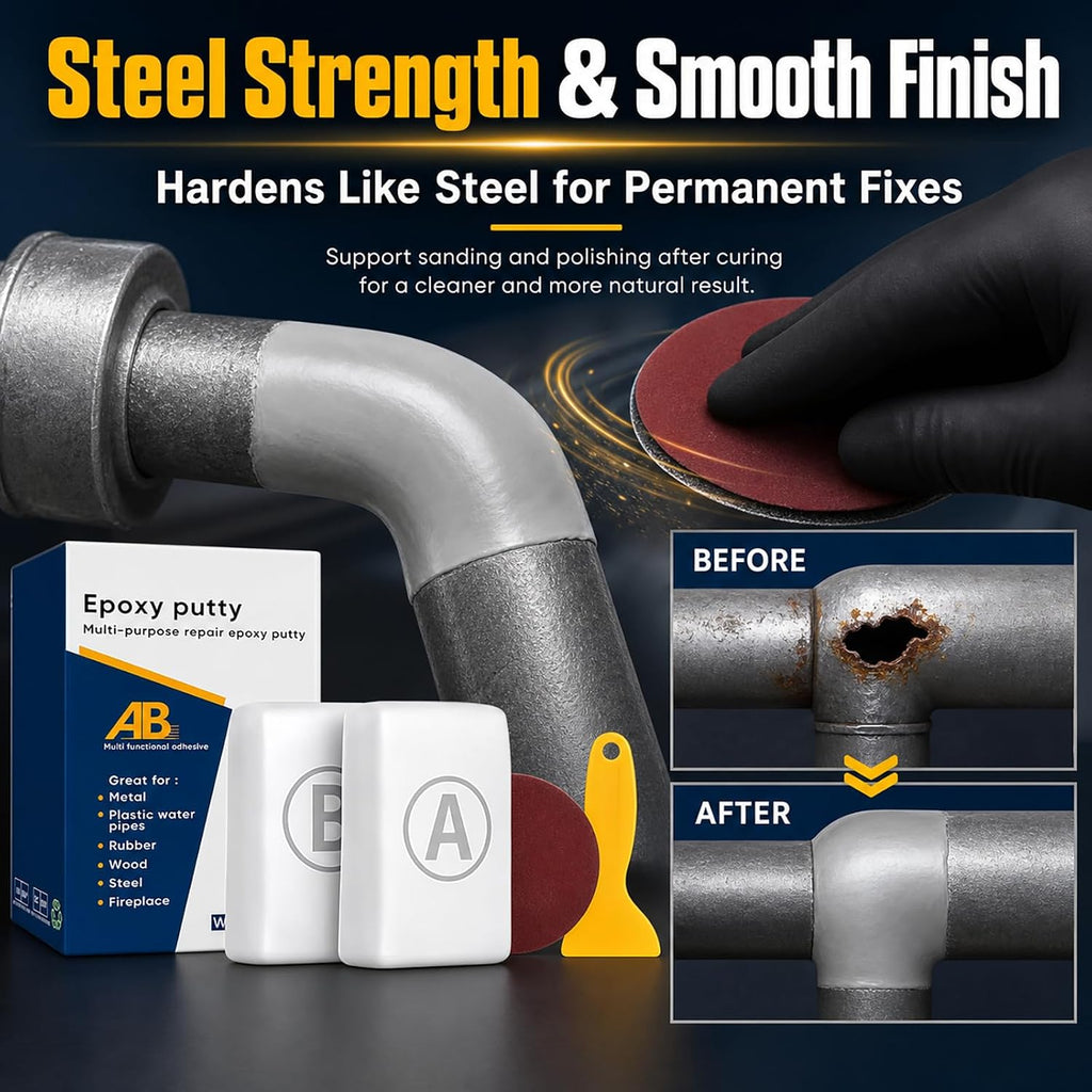 Steel Epoxy Putty Reinforced Repair for Wood Metal Plastic (White) Strong Repair Performance For Fixing Cracks, Holes And Damage On Wood, Metal, Plastic, Tile And Glass Surfaces.