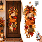 Fall Pumpkin Door Hanger with Lights, Thanksgiving Harvest Door Decor
