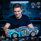 Blue Race Car Building Blocks, 1:14 Supercar Model Kit, 1,144 Pieces