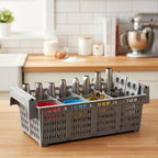 Commercial Dishwasher Rack, 8-Compartment Silverware Drying Basket with Drain Holes, Gray