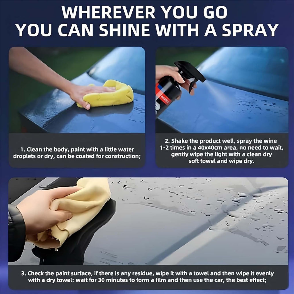 Car Coating Spray Quick Shine Protection For Auto Surfaces (3 Pcs) Creates A Glossy Finish While Refreshing Vehicle Surfaces Without Traditional Washing Steps.