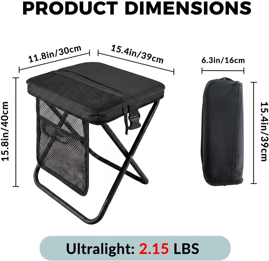 16-Inch Portable Folding Stool, Collapsible Backpack Chair for Adults