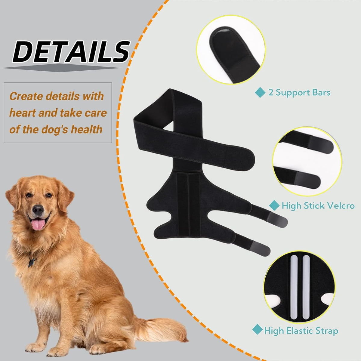 Adjustable Dog Knee Brace for ACL Injuries, Rear Leg Support for Arthritis & Hip Dysplasia, Large