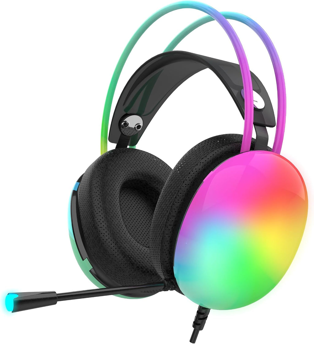 IGK-X8S Gaming Headset - 7.1 Virtual Surround Sound, RGB Lighting, 50mm Driver, USB Cable, Noise Cancelling Microphone, Volume Control, Compatible with PC/PS5, 320g Lightweight