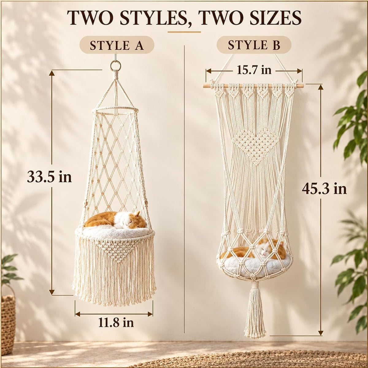 Macrame Cat Bed Hanging, Handwoven Boho Hanging Cat Bed