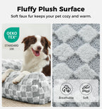 Made4Pets Faux Fur Pet Sofa Bed, Cozy Checkered Couch with Washable Cover, Grey