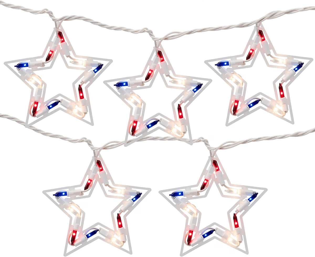 Patriotic Stars Patio Light Set - 5.25ft - White Wire - 5ct