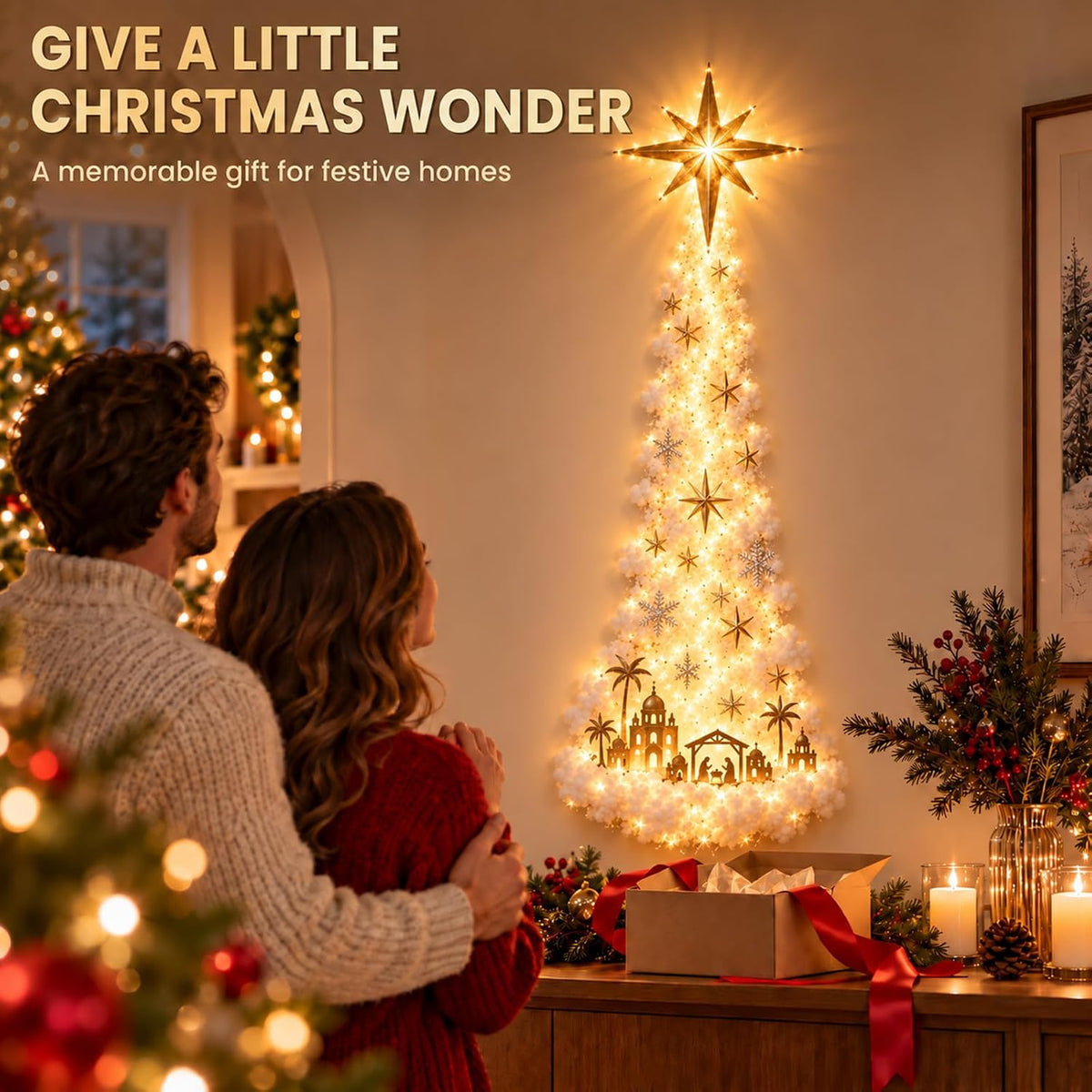 AUOBAG Christmas Wall Decor Lights, LED Christmas Decorations Indoor (Nativity Star)