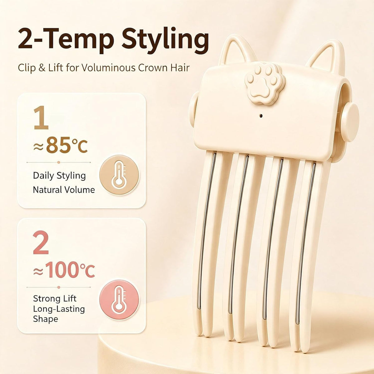 Root Lifter Hair Clip Heated Styling Tool For Hair Volume (Off White) Adds Lift At Hair Roots For Fuller Looking Styles, Ideal For Fine And Thick Hair