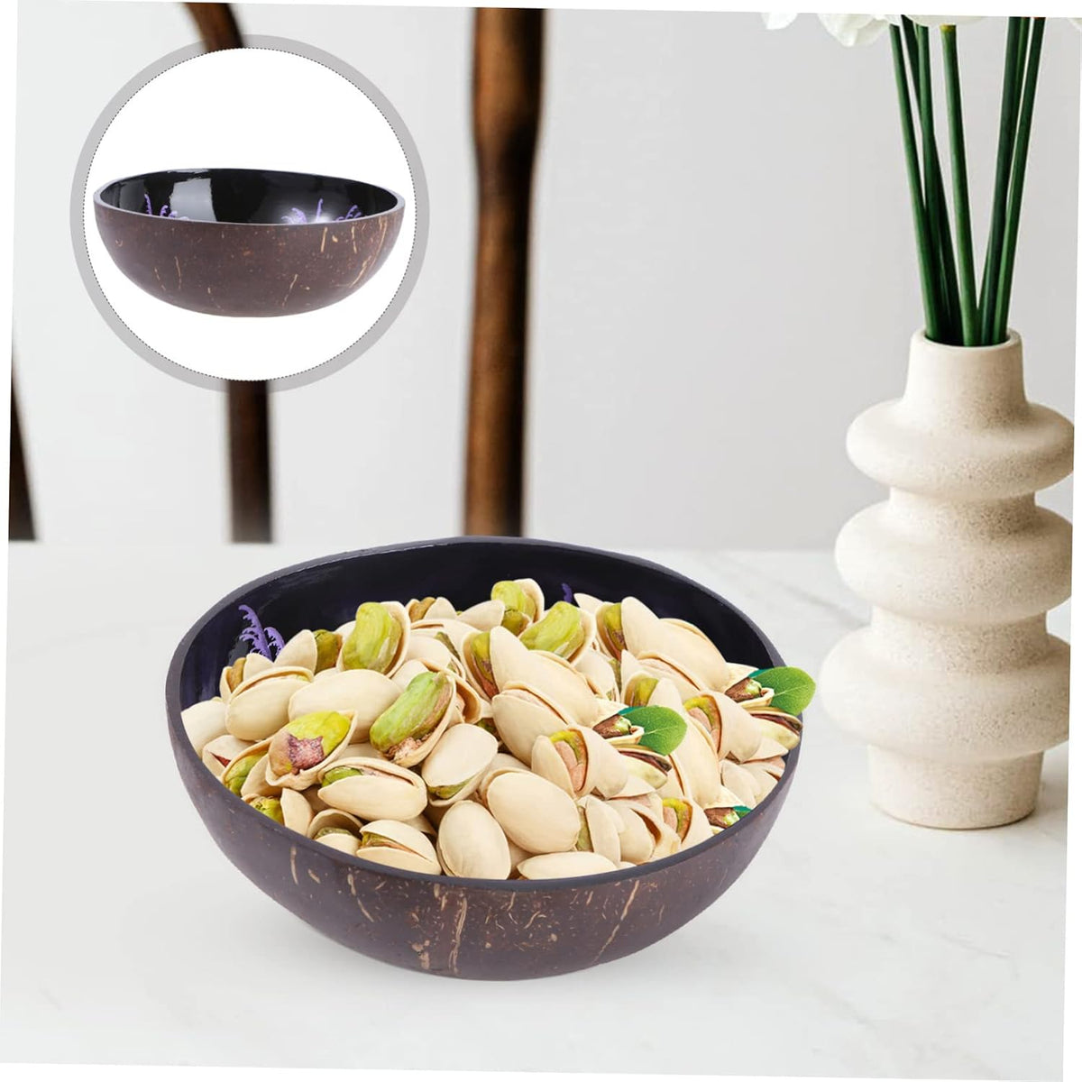 Natural Coconut Shell Bowl Handcrafted Storage Bowl for Candy Nuts and Fruits Decorative Key Keeper and Lightweight Design Pattern