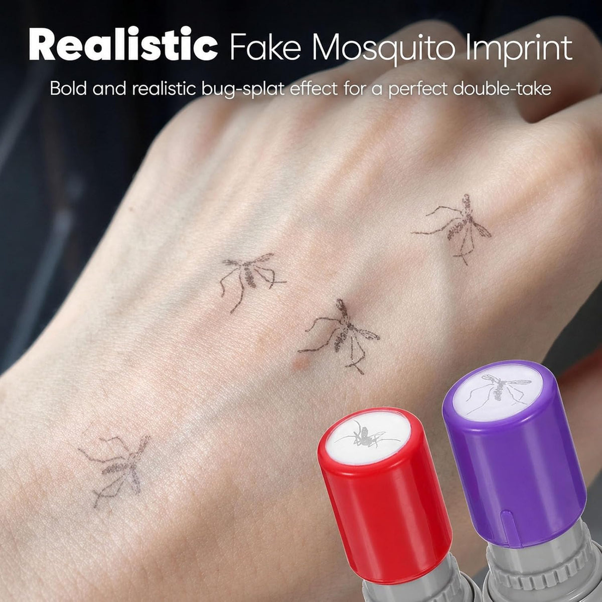 Mosquito Smack Stamp 2 Pack with Live Style & Crushed Style Imprints, Funny Fake Mosquito Stamp for Party, Office, April Fool’s Day Fun Gift