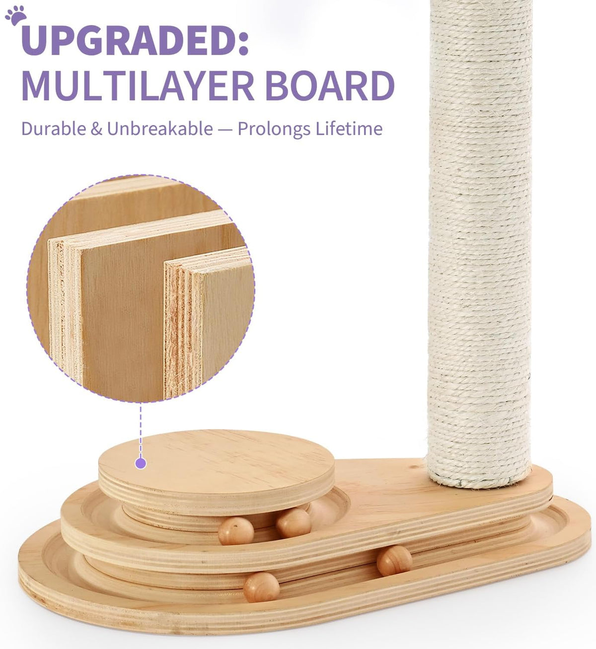 Made4Pets Kitten Scratching Post, Indoor Cat Toy with Ball Track