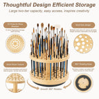 360° Rotating Paint Brush Holder, 72-Hole Hardwood Desk Organizer
