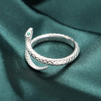 Sterling Silver Snake Ring, Adjustable Green Gem Eye Snake Ring for Women