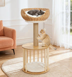 Modern 30" Cat Tree, Hand-Woven Basket Condo with Scratching Post
