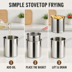 5-Piece Stainless Steel Deep Fryer Set, Mini Fryer Pot with Basket and Lid (5 Pcs)