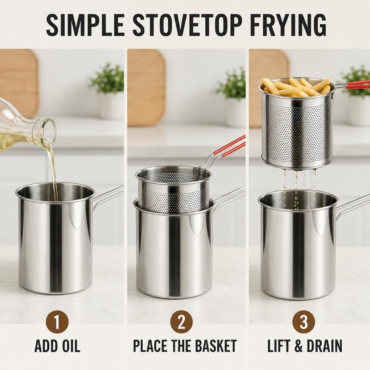 5-Piece Stainless Steel Deep Fryer Set, Mini Fryer Pot with Basket and Lid (5 Pcs)
