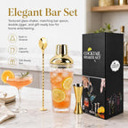 14 oz Clear Glass Cocktail Shaker with Gold Lid, Bartender Kit Cobbler Mixer with Built-In Strainer, Leak-Proof Clear Martini Shaker for Single-Serve Drinks
