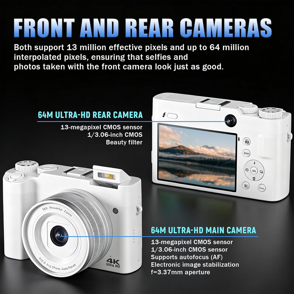 4K Digital Camera, Autofocus Point-and-Shoot Camera