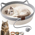 Cat Basket Bed with Cushion & Hanging Ball Toy, Handwoven Cotton Rope Nest