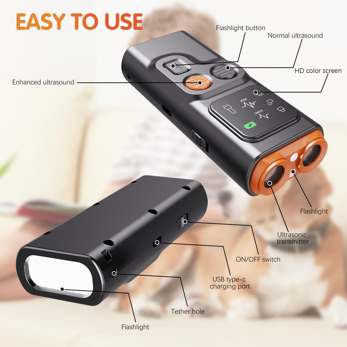 cijikos BarkGuard Ultrasonic Dog Bark Deterrent, Rechargeable Anti-Bark Device with HD Display & LED Flashlight