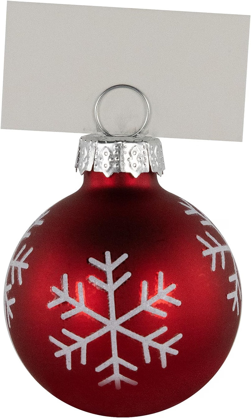 Christmas Glass Ball Ornament with Snowflake Place Card Holders - 2" - Red - Set of 6