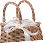 Rattan Flower Basket Container for Home Decoration and Gifts White Simulation Style, Rattan and Cotton Cloth, Portable Storage for Flowers, Proposal or Home Use