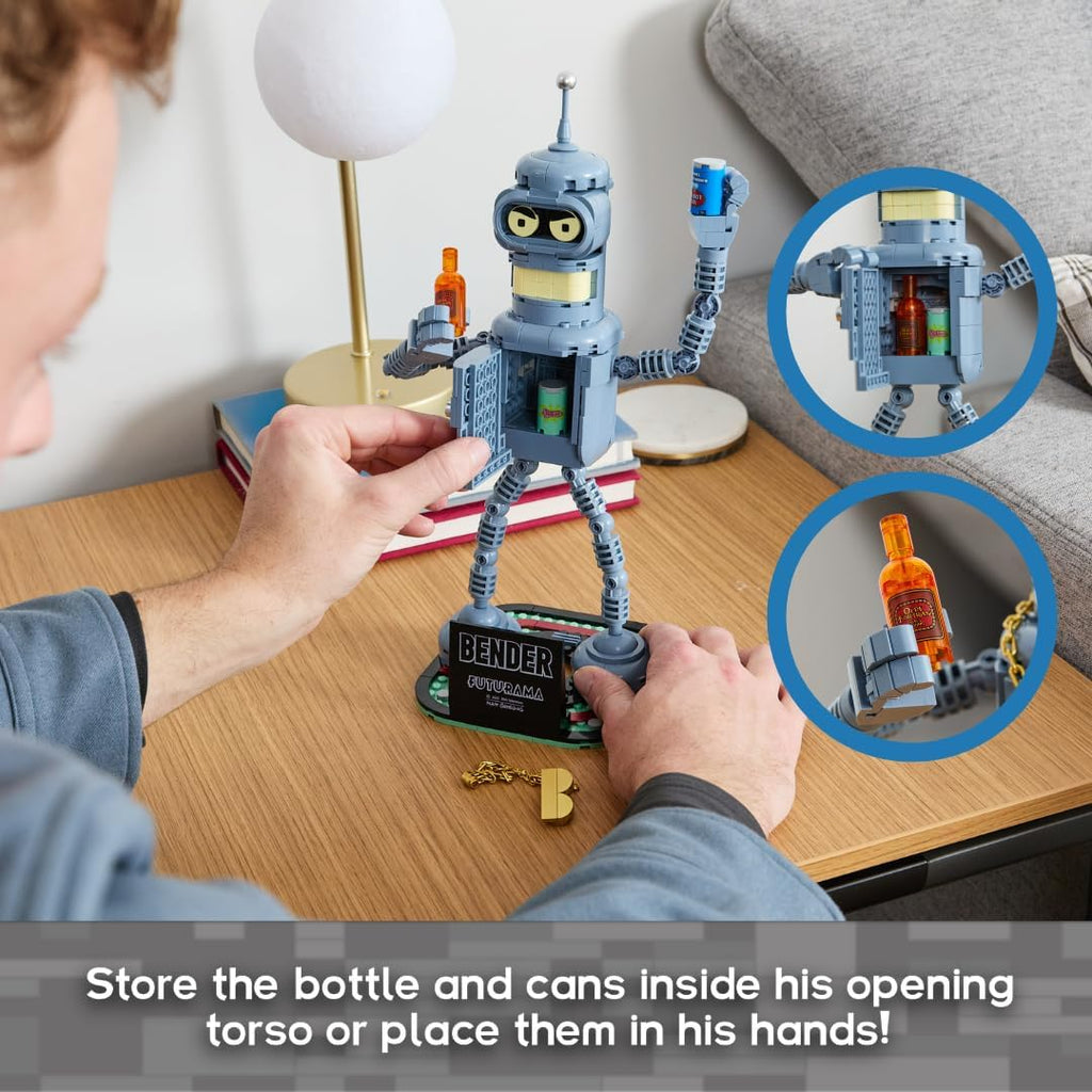 Futurama Bender Building Kit, 396-Piece Posable Robot Figure with Gold Chain