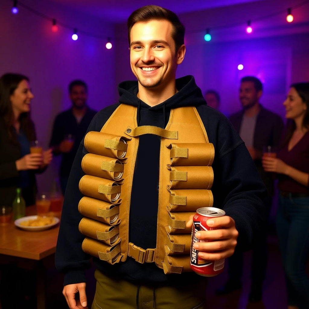 12-Pack Drink Vest, Brown Adjustable Canvas Beer Holder Vest with Pockets
