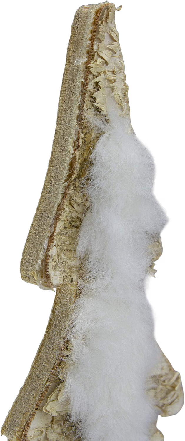 13.5" Brown and White Wooden Tree with Faux Fur Christmas Decoration