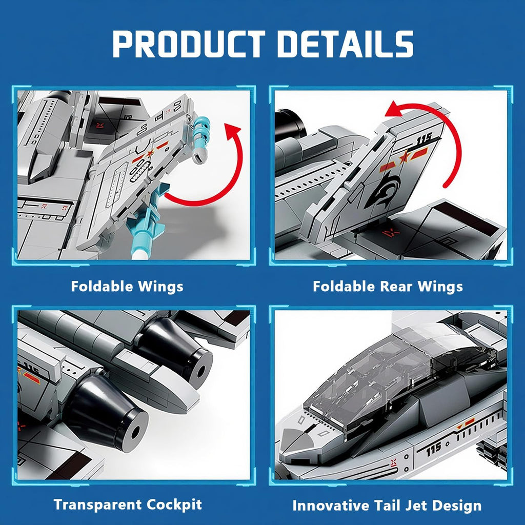 Military Fighter Jet Building Set, 577-Piece Aircraft Model Kit with Foldable Wings