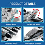 Military Fighter Jet Building Set, 577-Piece Aircraft Model Kit with Foldable Wings